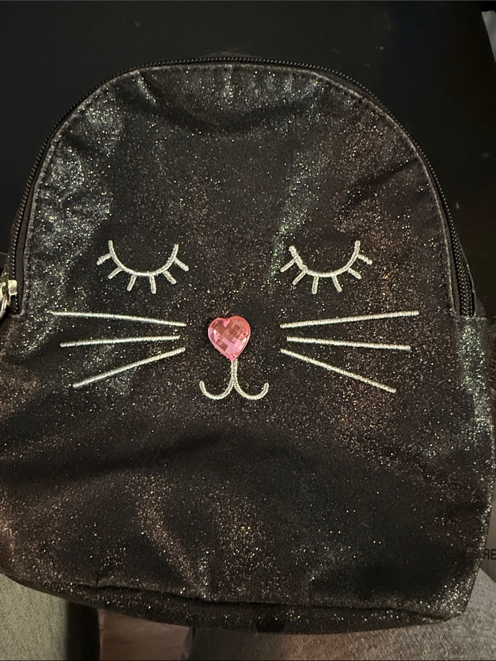 Arizona Jean Company Black Glitter Cat Backpack with Pink Heart Nose